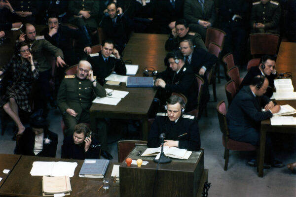 Soviet prosecutors listen to proceedings against Nazi leaders during the military tribunal in Nuremberg, Germany, in 1946. © Raymond D'Addario/Galerie Bilderwelt/Getty